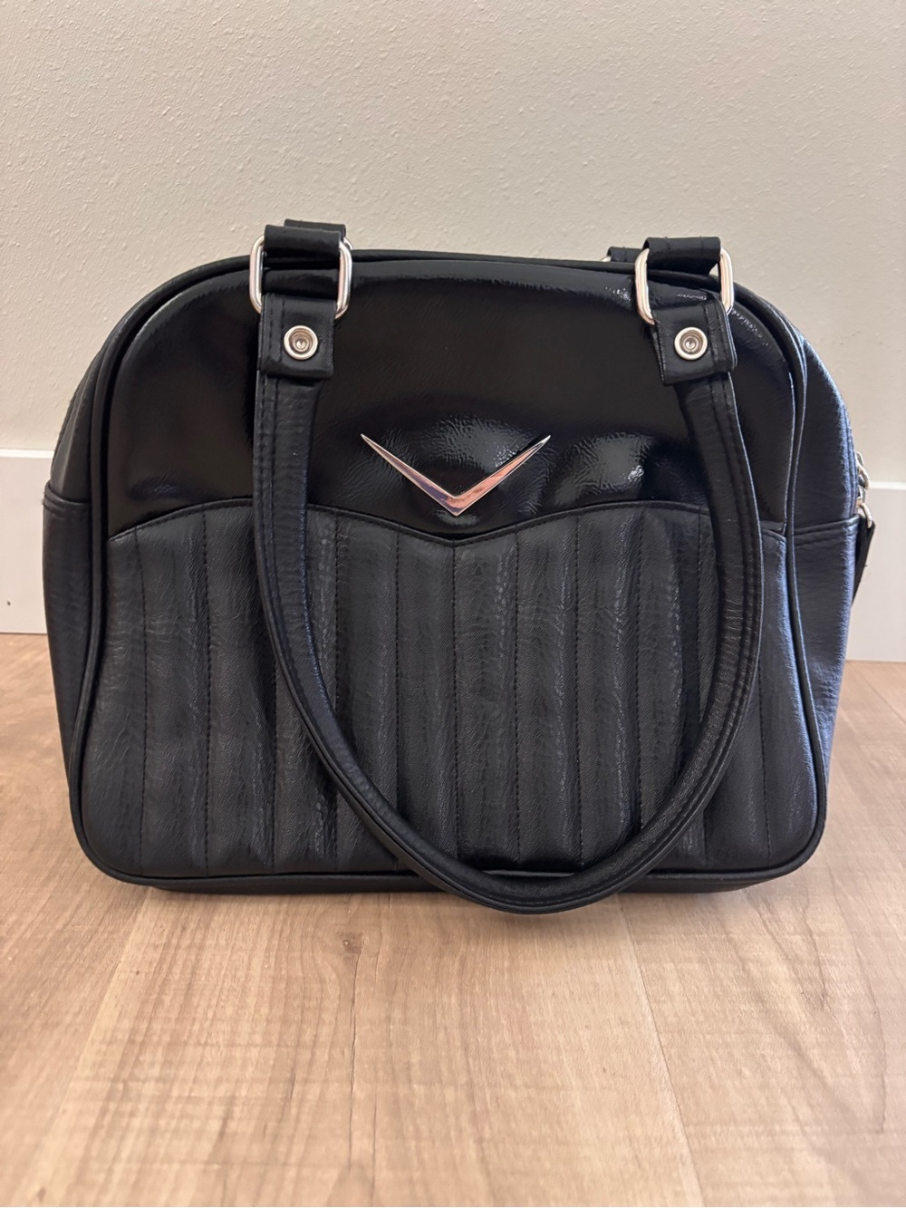 Liquor Brand Vintage Black Quilted Patent Handbag